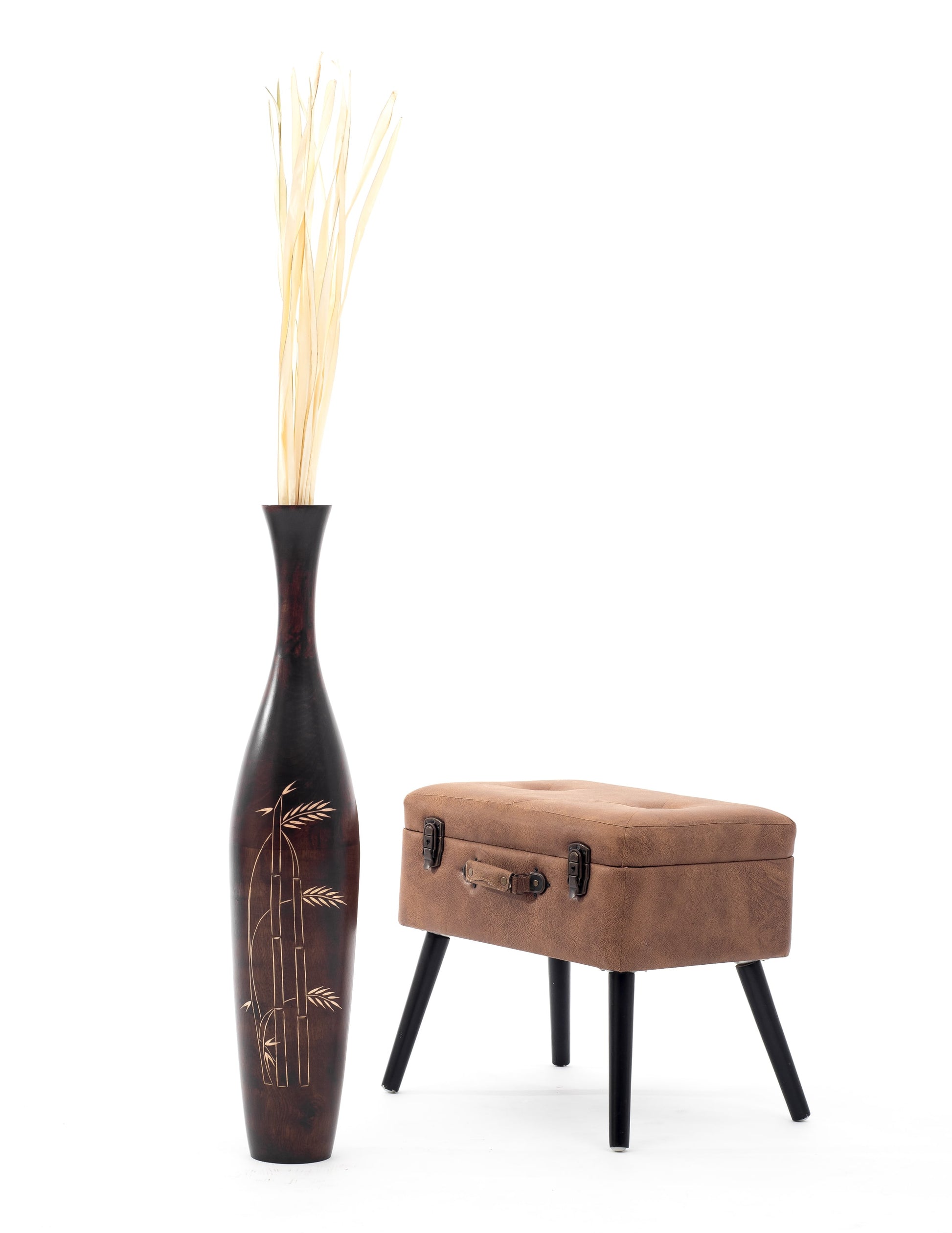 Large Mango Wood Floor Vase – Handcrafted Decorative Highlight from Thailand, brown, 34 inches