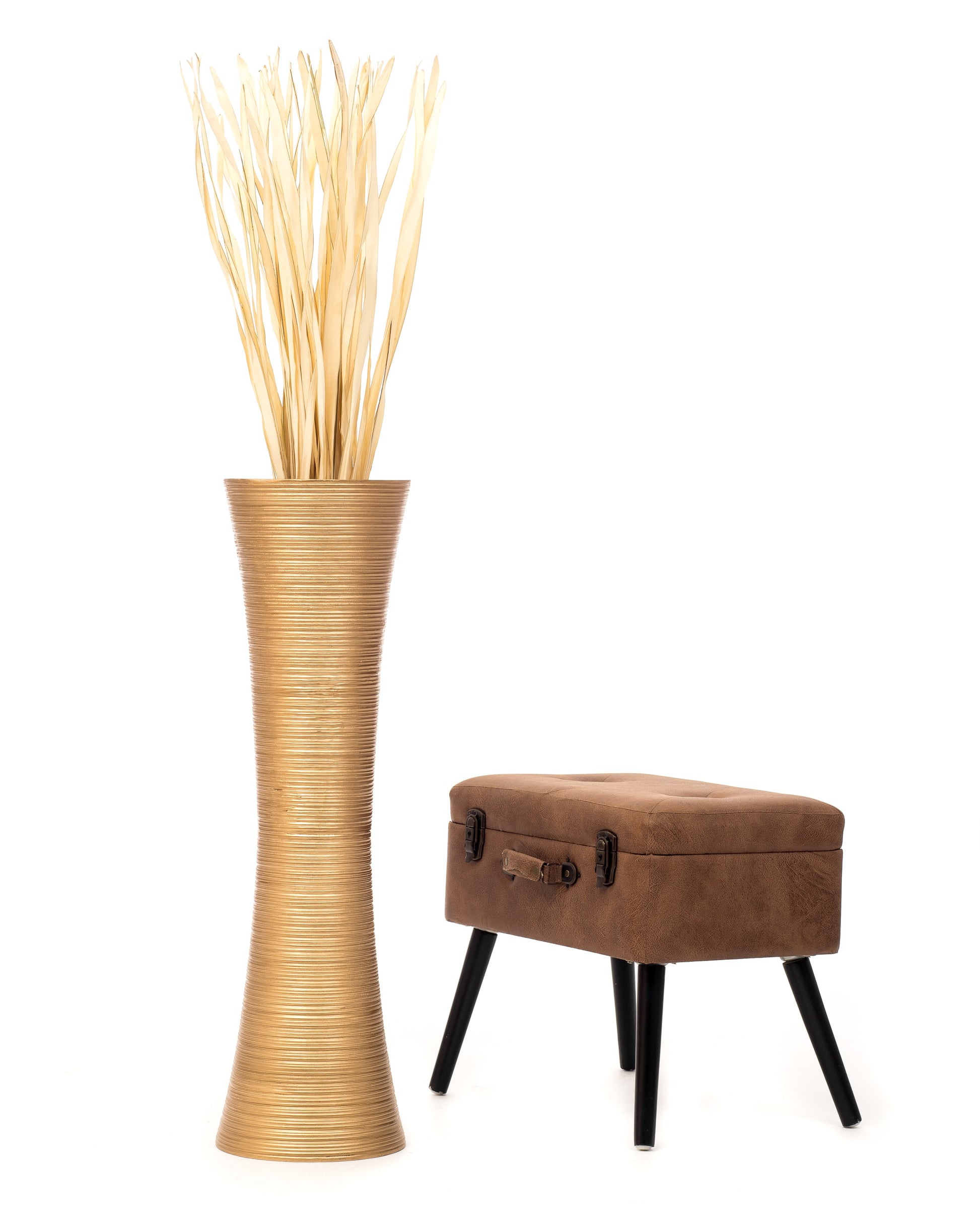 Large Mango Wood Floor Vase – Handcrafted Decorative Highlight from Thailand, 34 inches