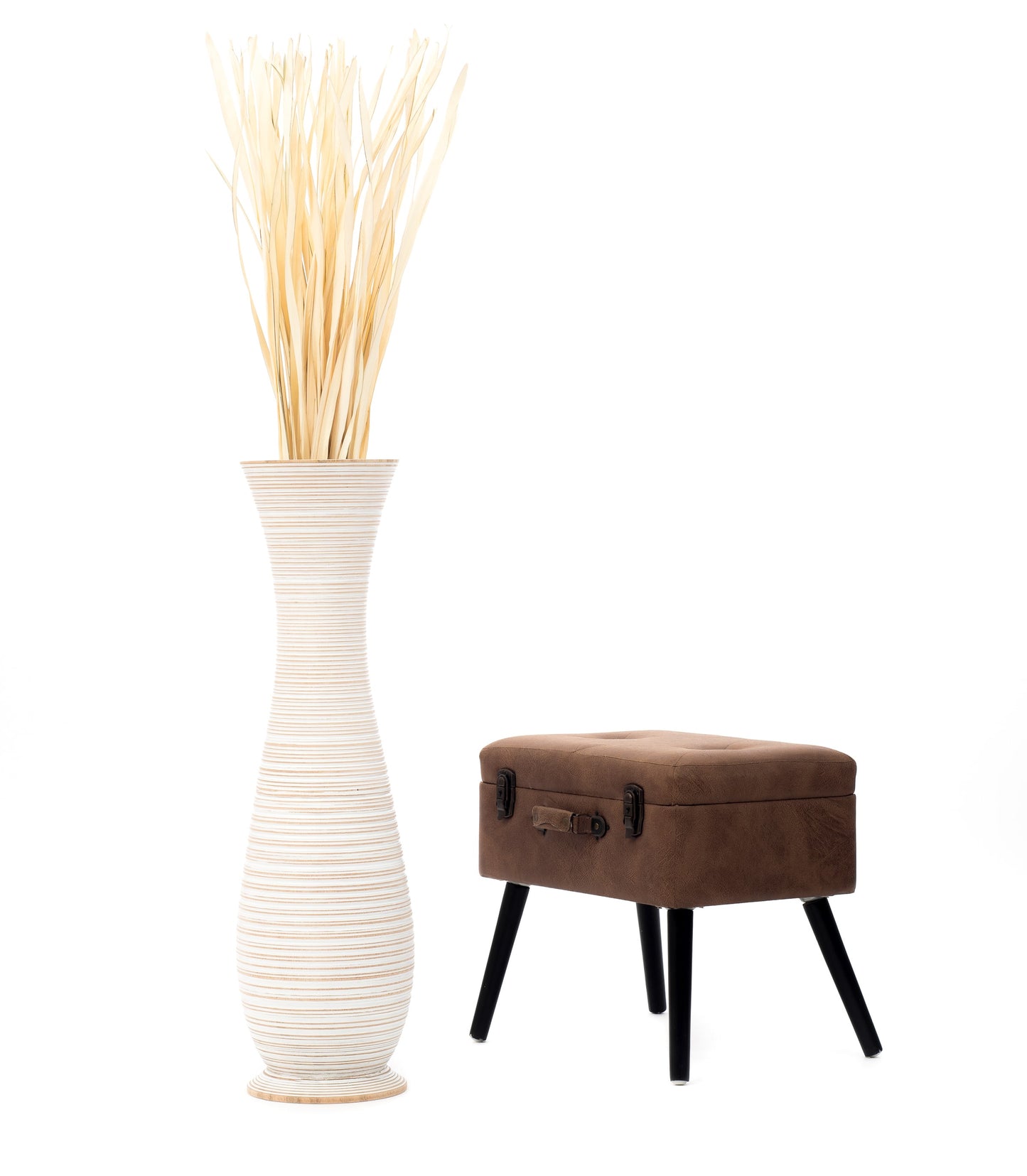 Large Mango Wood Floor Vase – Handcrafted Decorative Highlight from Thailand, 34 inches