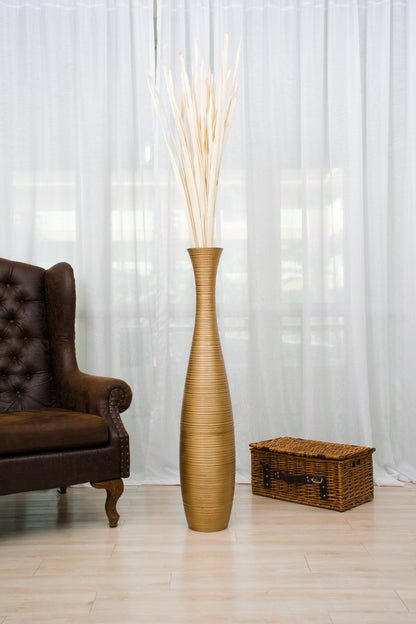 Large Mango Wood Floor Vase – Handcrafted Decorative Highlight from Thailand, 41 inches