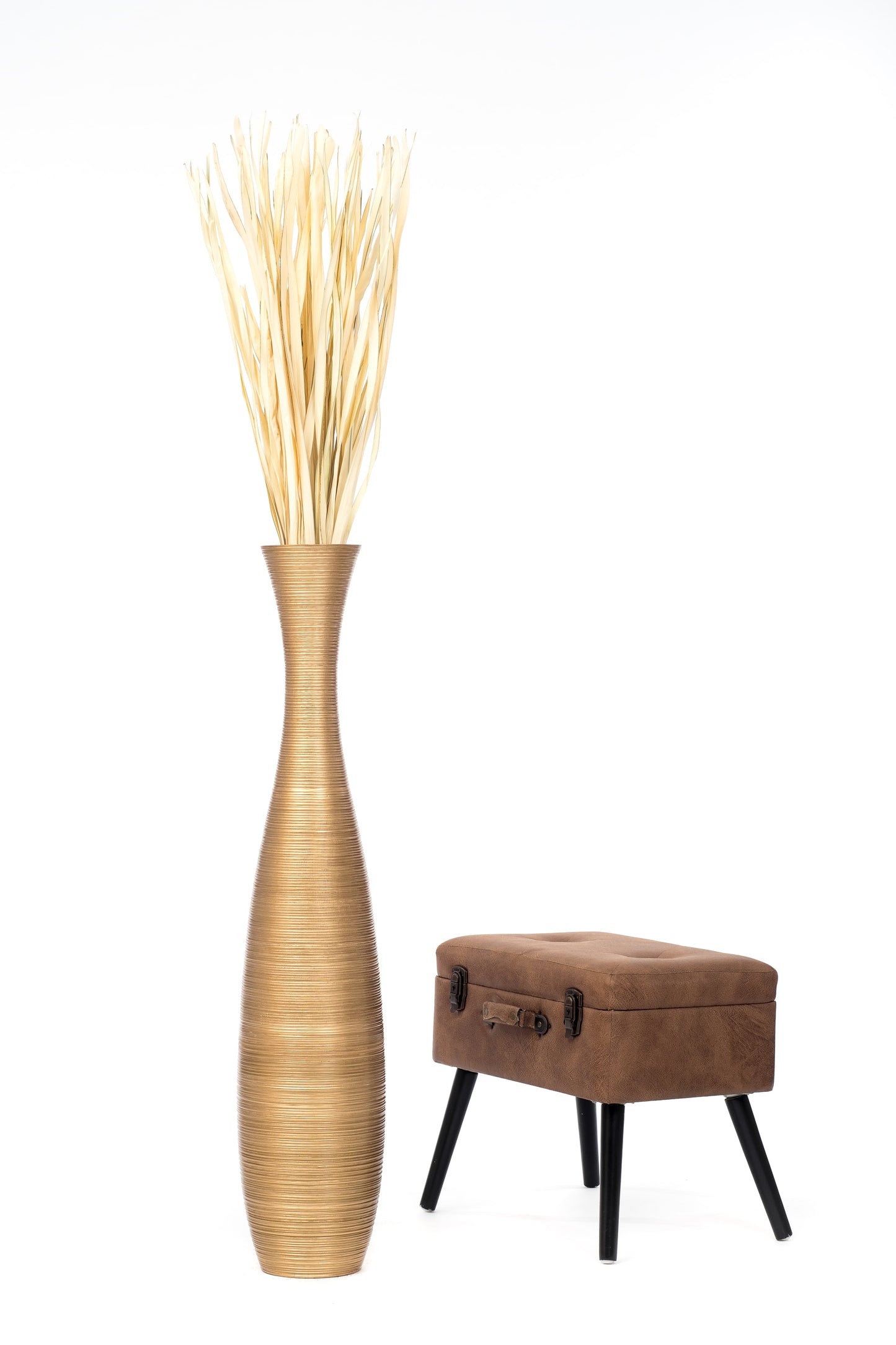 Large Mango Wood Floor Vase – Handcrafted Decorative Highlight from Thailand, 41 inches