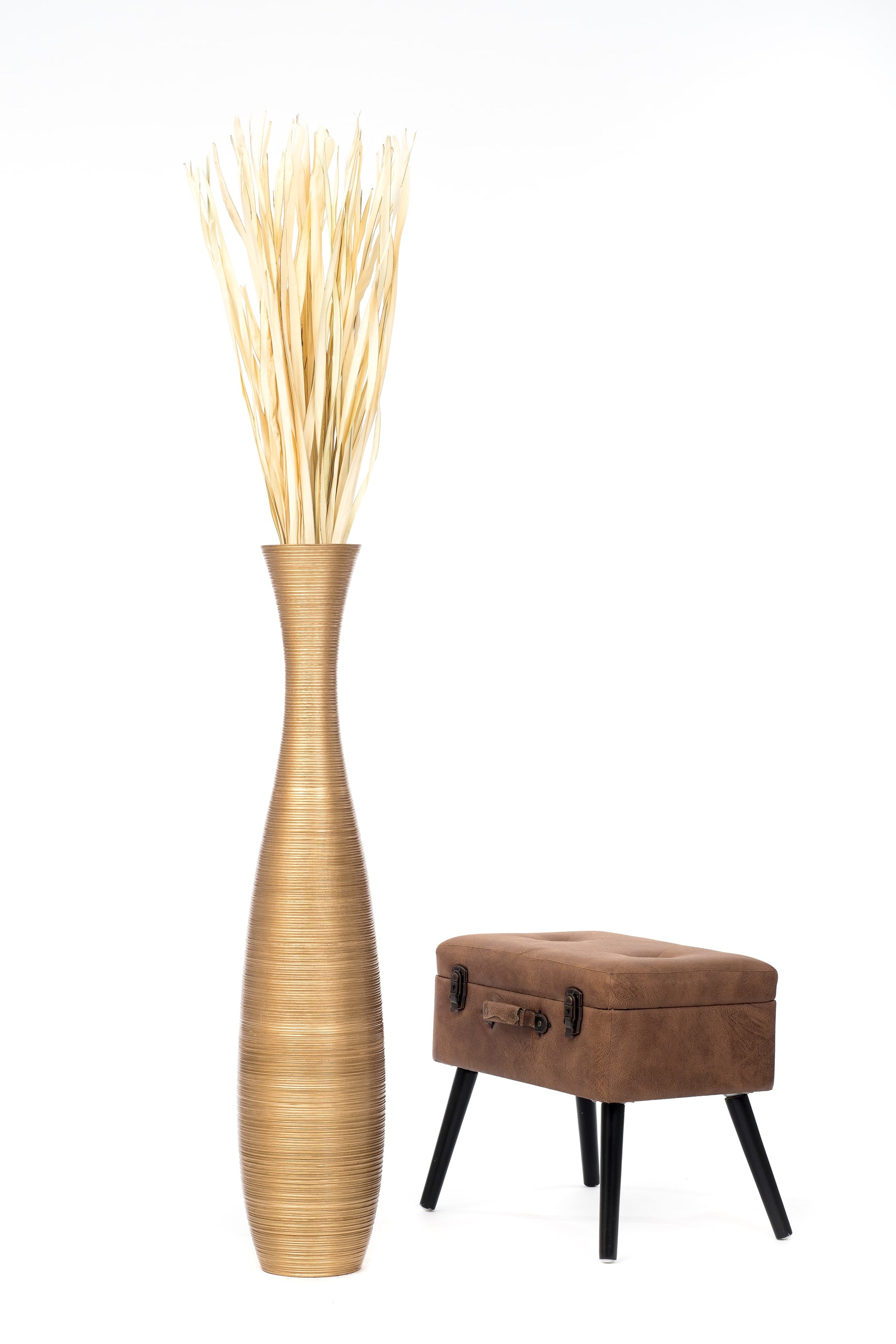 Large Mango Wood Floor Vase – Handcrafted Decorative Highlight from Thailand, 41 inches