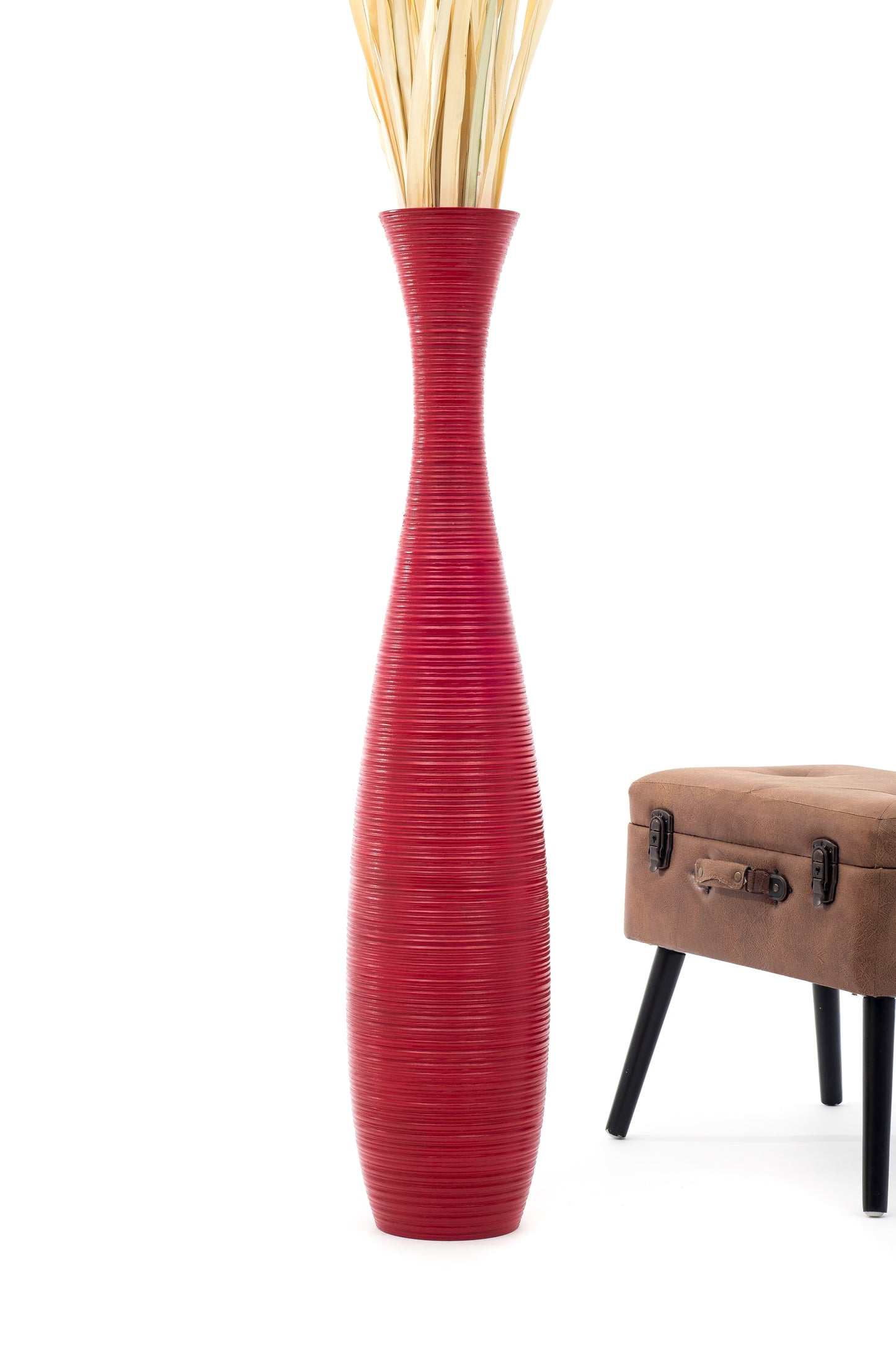 Large Mango Wood Floor Vase – Handcrafted Decorative Highlight from Thailand, 41 inches