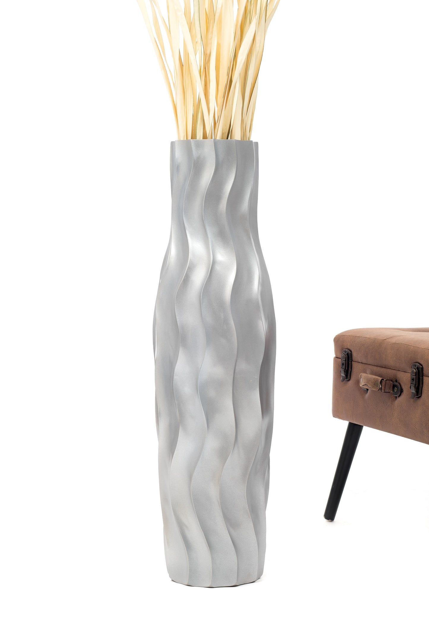 Large Mango Wood Floor Vase – Handcrafted Decorative Highlight from Thailand, 34 inches