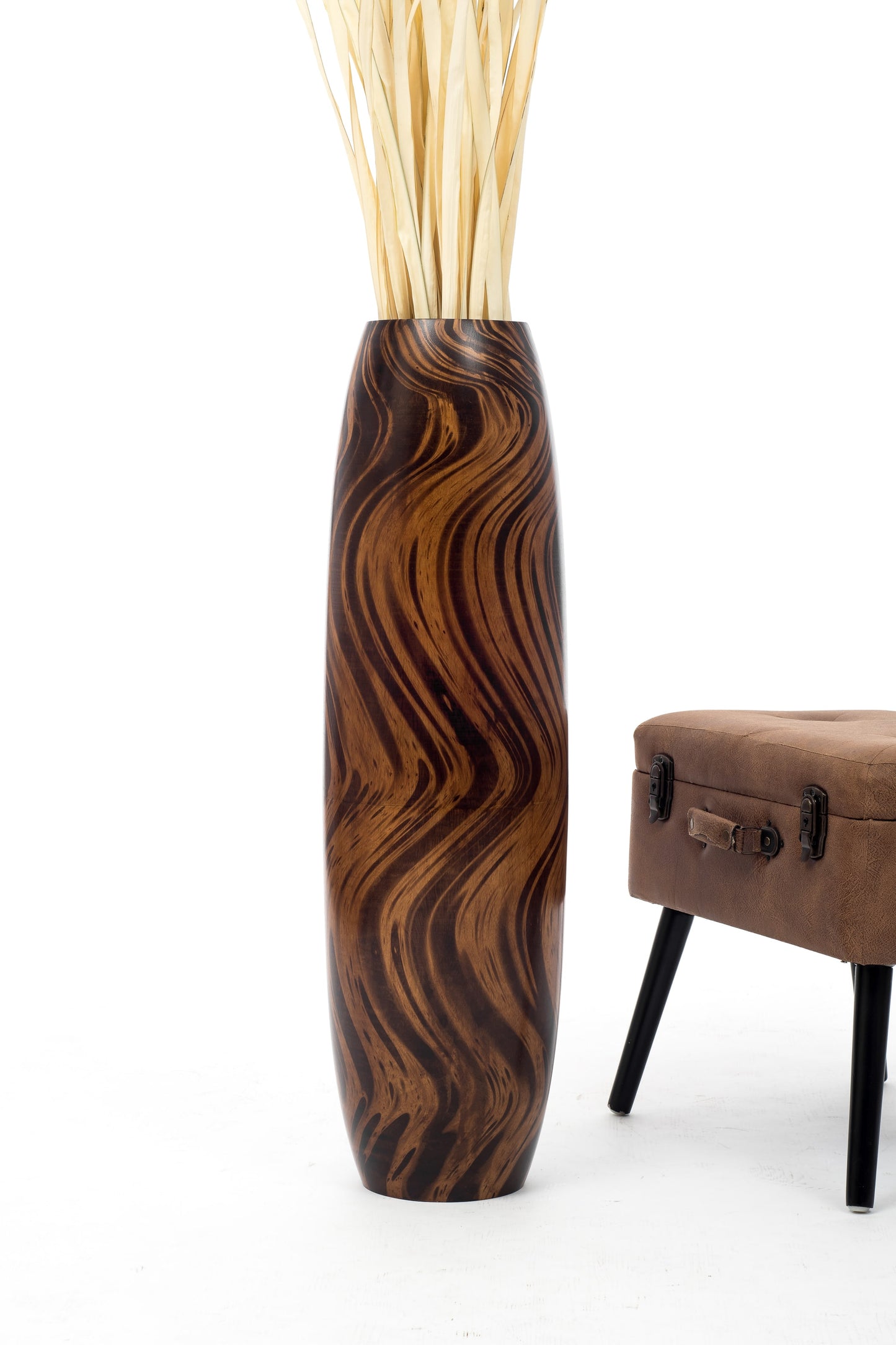 Large Mango Wood Floor Vase – Handcrafted Decorative Highlight from Thailand, 34 inches