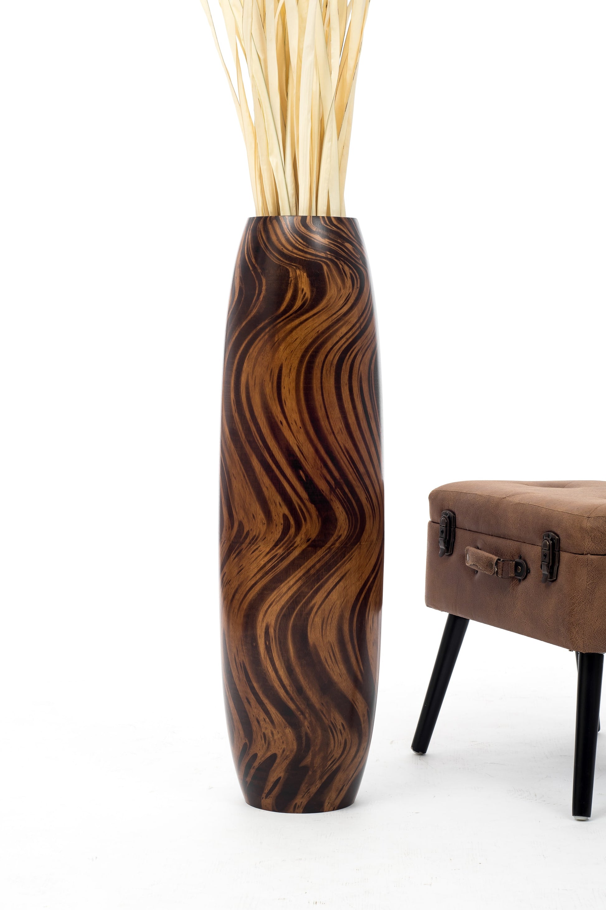 Large Mango Wood Floor Vase – Handcrafted Decorative Highlight from Thailand, 34 inches