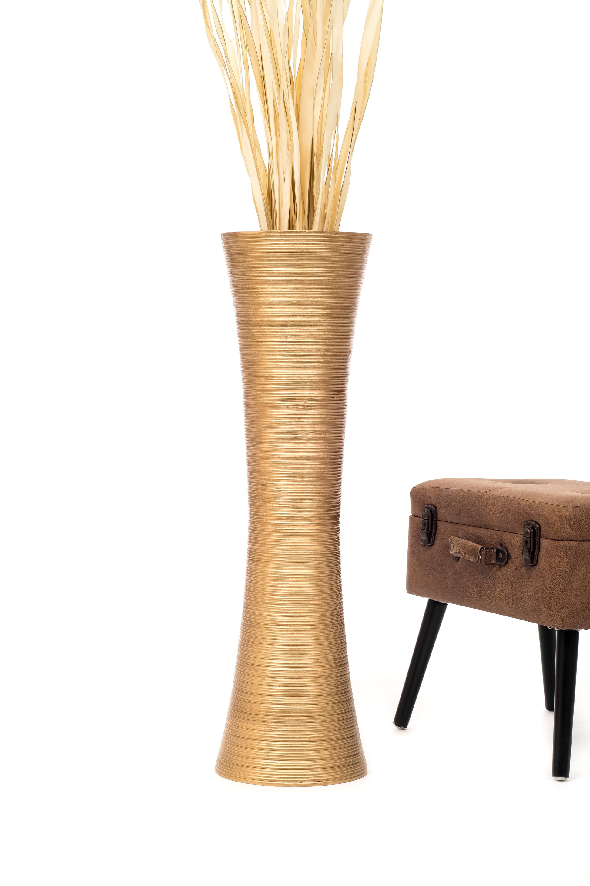 Large Mango Wood Floor Vase – Handcrafted Decorative Highlight from Thailand, 34 inches
