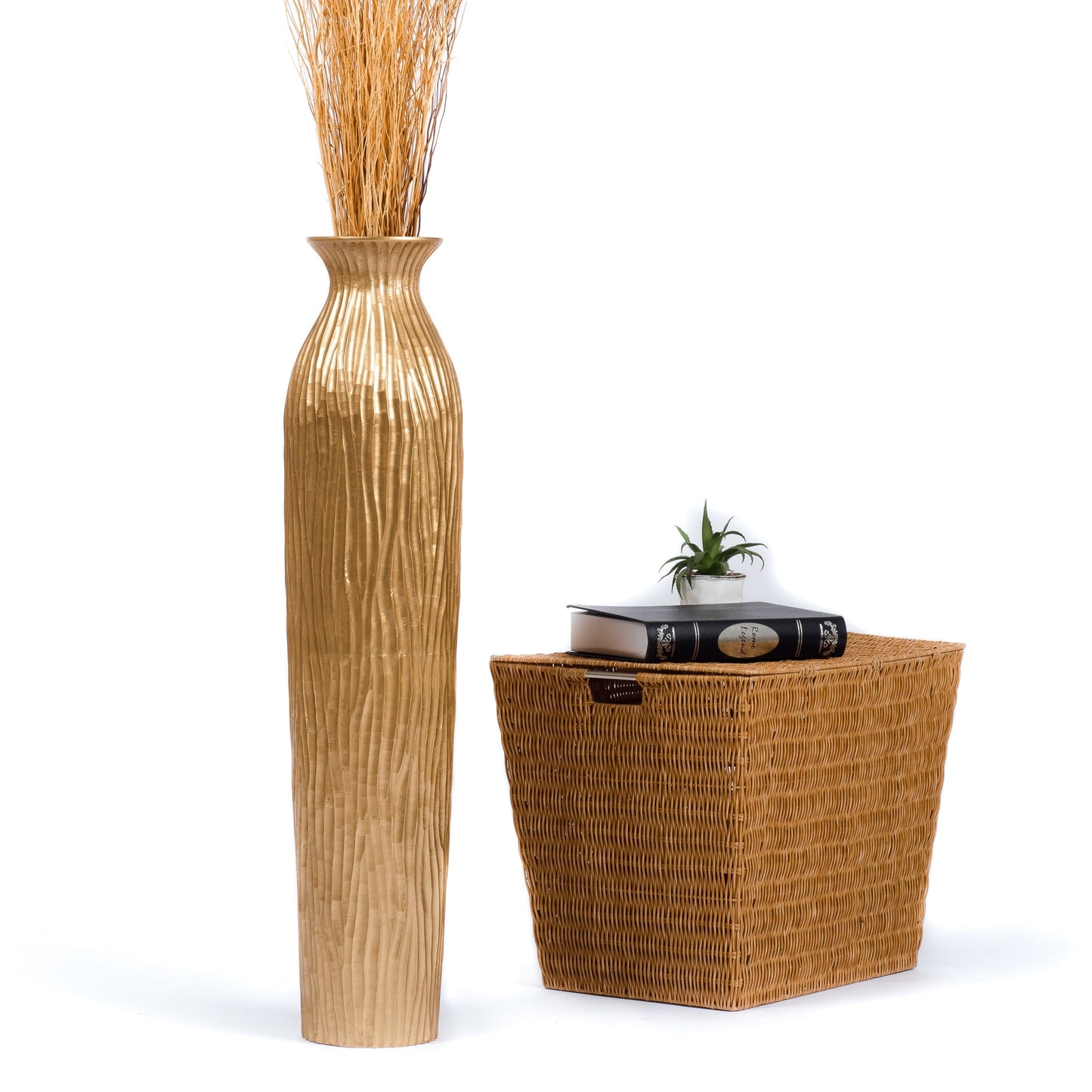 Large Mango Wood Floor Vase – Handcrafted Decorative Highlight from Thailand, 34 inches