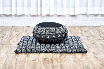 Kapok Meditation Cushion Set – Zabuton Mat & Zafu Seat Cushion with Cotton Cover, Cbt4 - Black