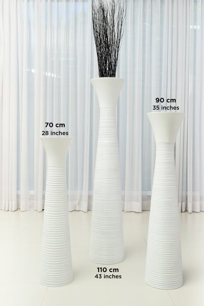 Large Mango Wood Floor Vase – Handcrafted Decorative Highlight from Thailand, white, 41 inches