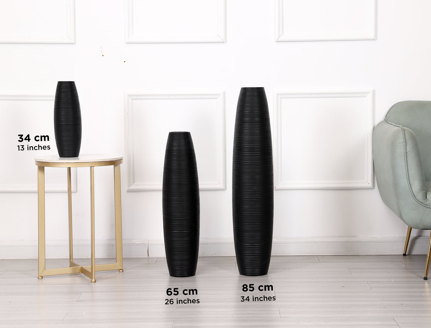 Compact Resin Vase – Stylish Waterproof Decorative Vase for Floor, Table or Shelf, black, 13 inches