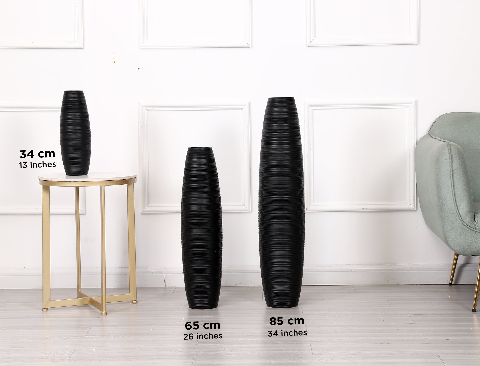 Compact Resin Vase – Stylish Waterproof Decorative Vase for Floor, Table or Shelf, black, 13 inches