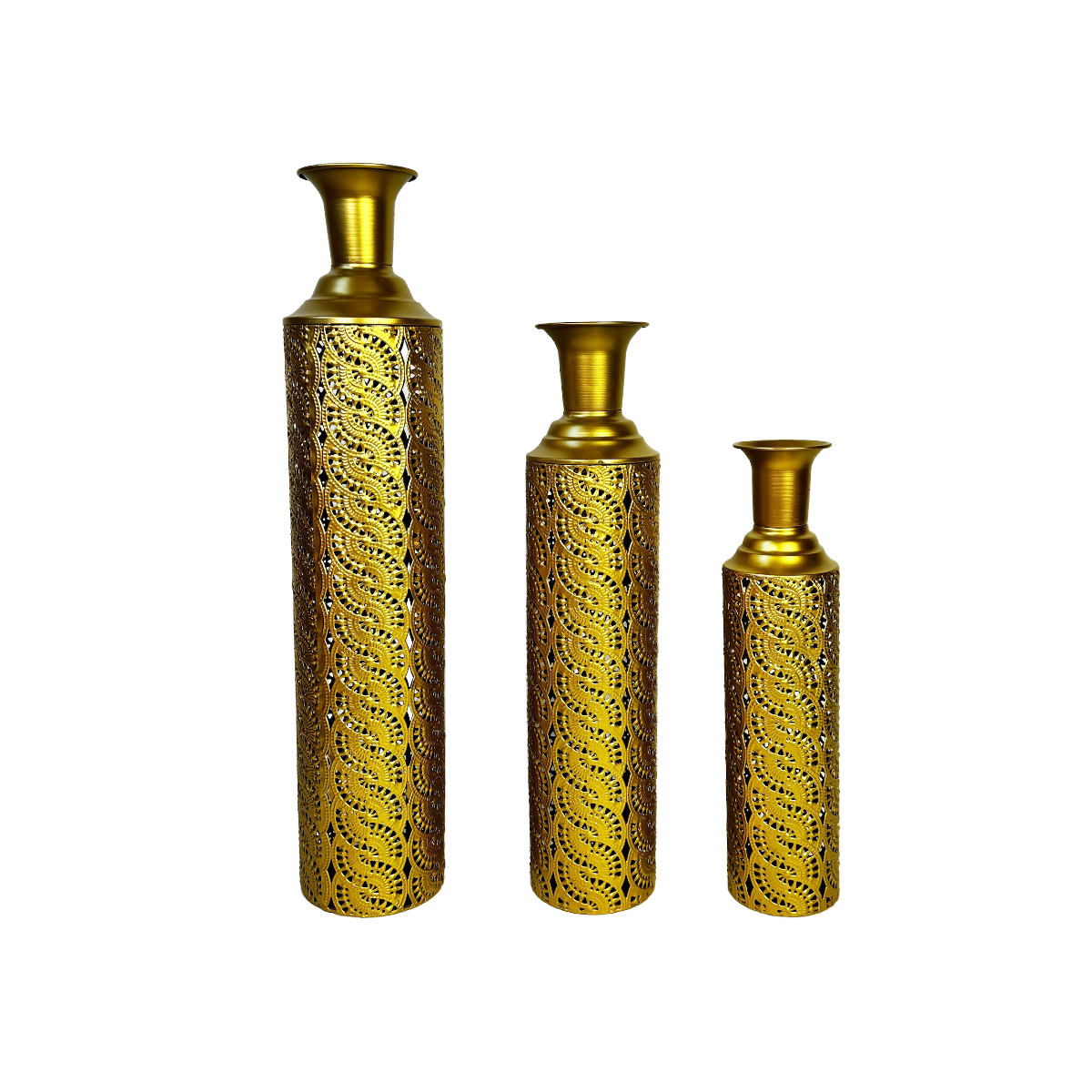 3-Piece Metal Floor Vase Set – Tall & Large Handmade Decorative Vases, gold