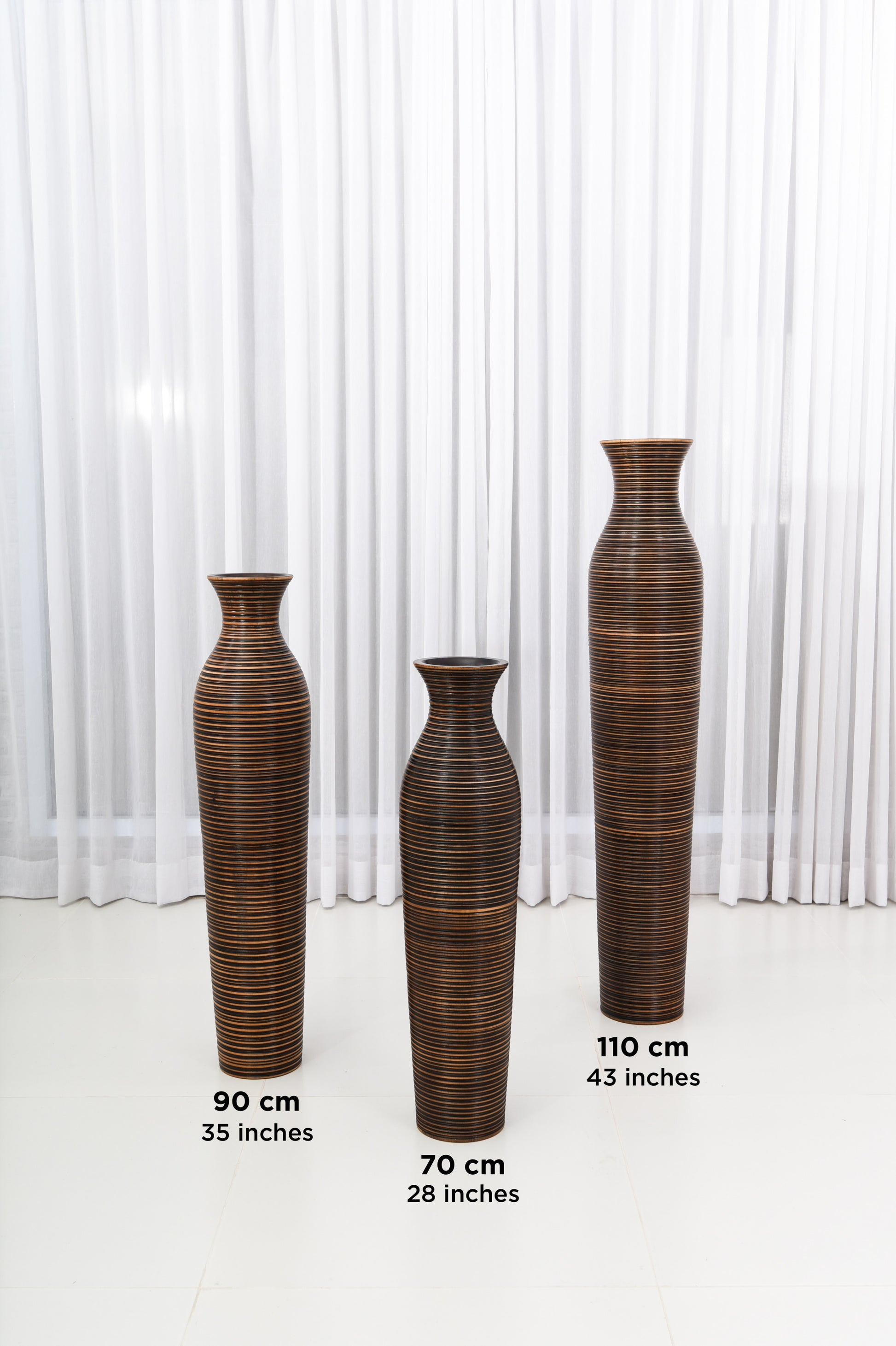 Large Mango Wood Floor Vase – Handcrafted Decorative Highlight from Thailand, 34 inches