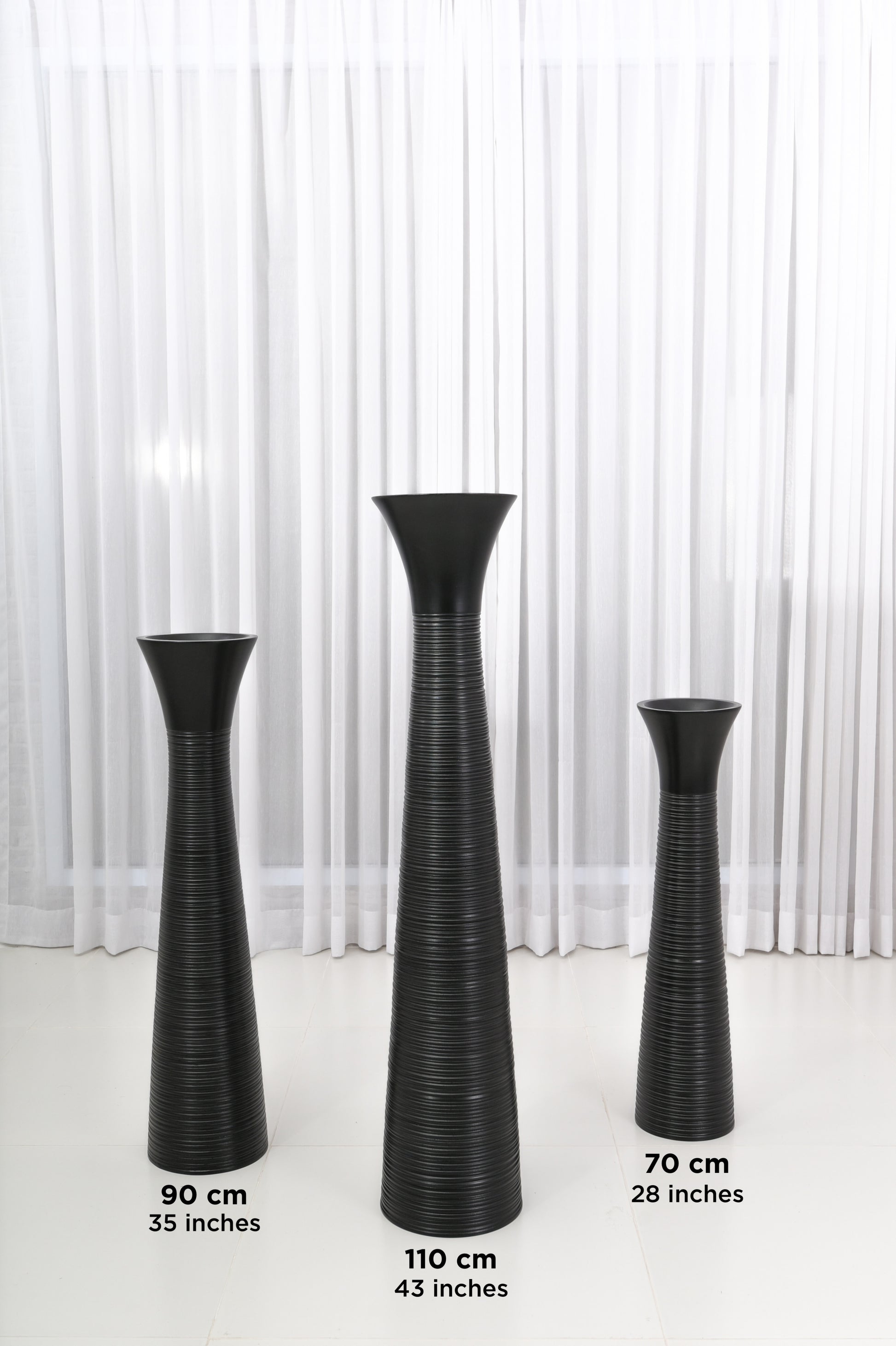 Large Mango Wood Floor Vase – Handcrafted Decorative Highlight from Thailand, 34 inches