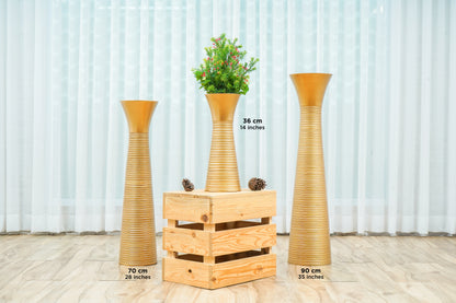Large Mango Wood Floor Vase – Handcrafted Decorative Highlight from Thailand, gold, 26 inches