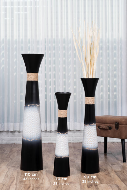 Large Mango Wood Floor Vase – Handcrafted Decorative Highlight from Thailand, black, white, 41 inches