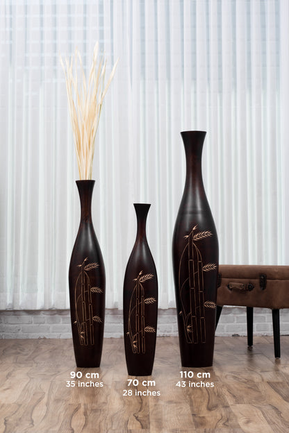 Large Mango Wood Floor Vase – Handcrafted Decorative Highlight from Thailand, 41 inches