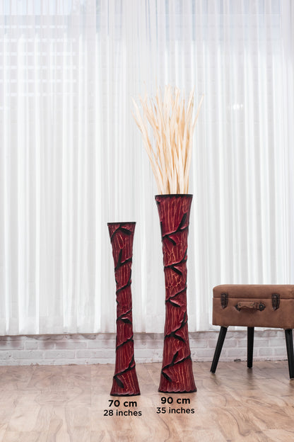 Large Mango Wood Floor Vase – Handcrafted Decorative Highlight from Thailand, 34 inches