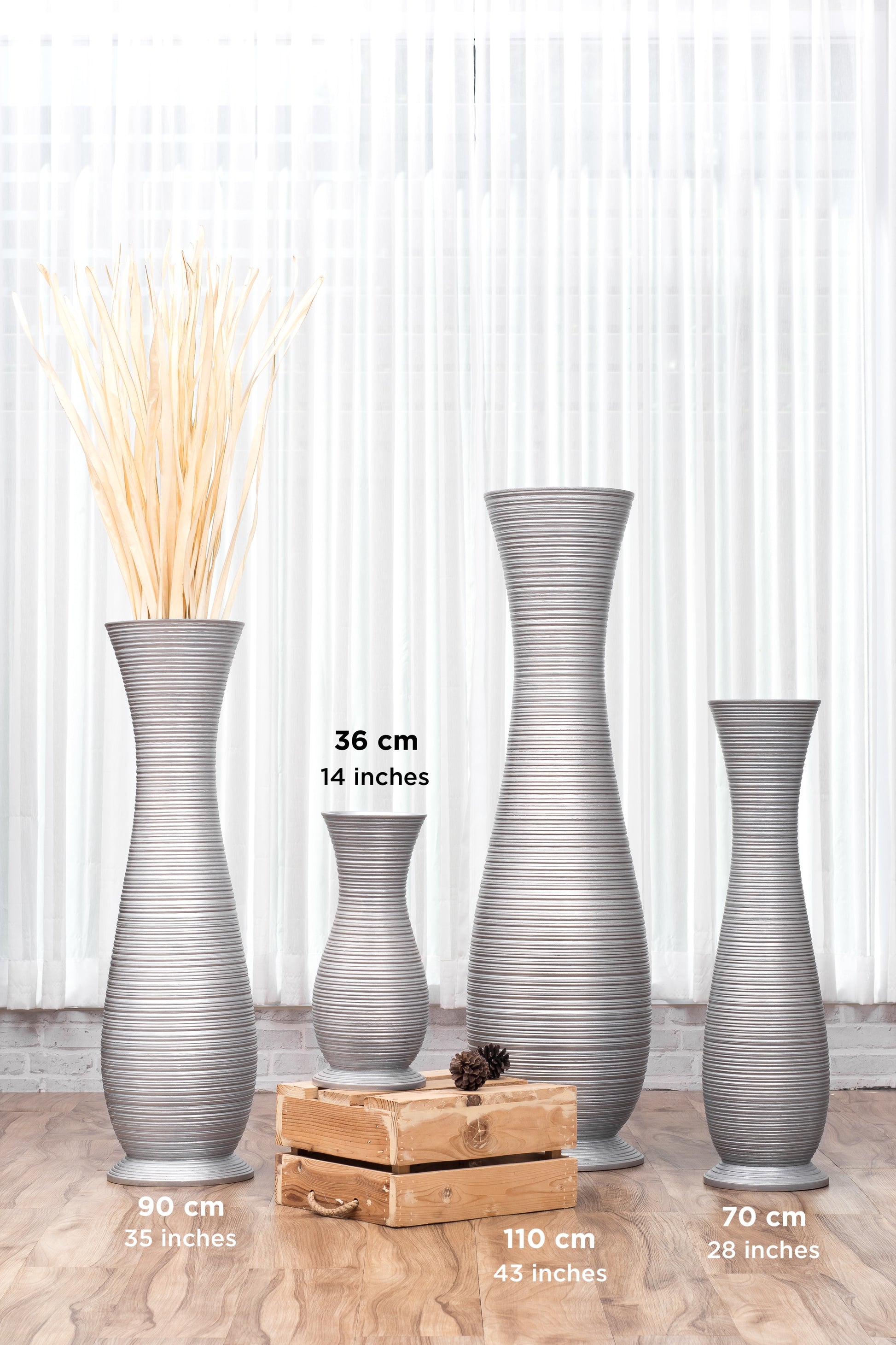 Large Mango Wood Floor Vase – Handcrafted Decorative Highlight from Thailand, 34 inches