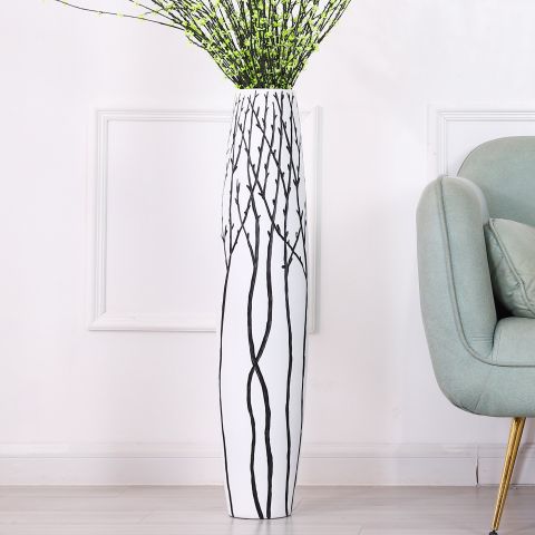 Leewadee Große Bodenvase 85 cm - Hohe Polyresin Dekovase für Pampasgras, Trocken- & Frischblumen