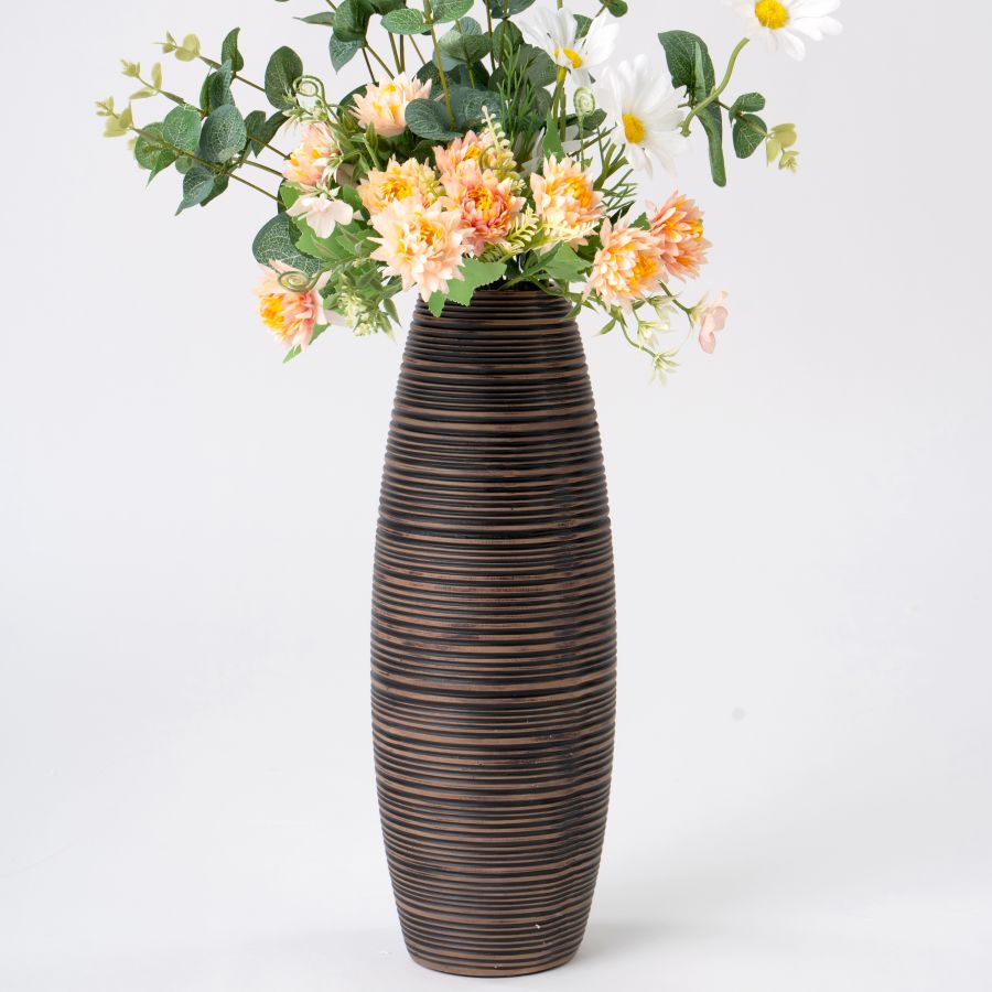 Leewadee Deko Vase 34 cm - Hohe Polyresin Blumenvase in Braun für Sideboard & Tisch