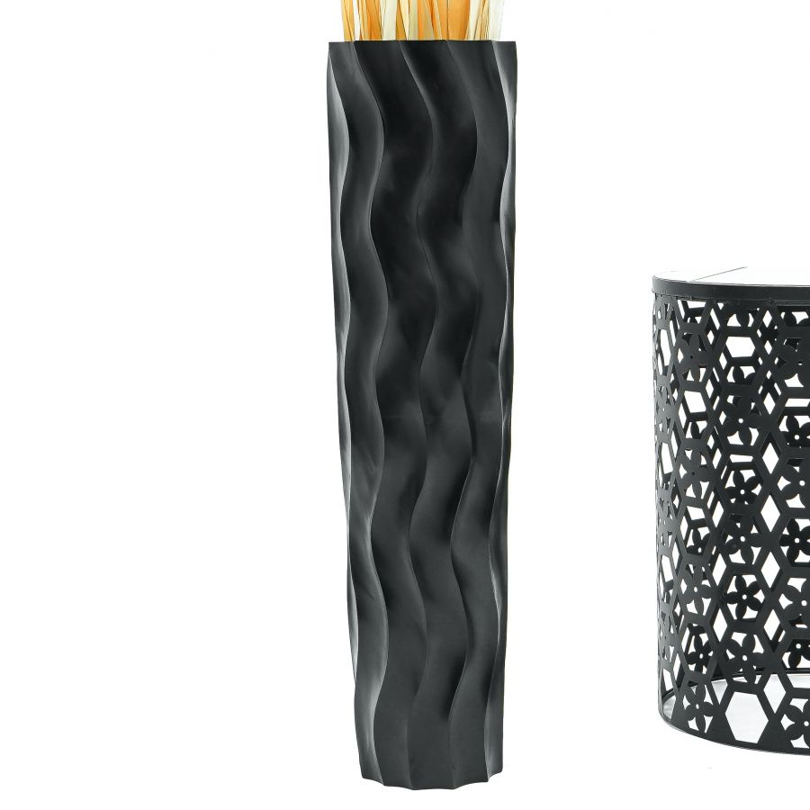 Leewadee Große Hohe Bodenvase 65 cm - Handgefertigte Schwarz Mangoholz-Bodenvase für Pampasgras & Trockenblumen