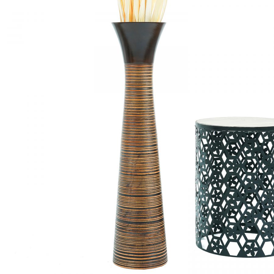 Leewadee Große Hohe Bodenvase 85 cm - Handgefertigte Braun Mangoholz-Bodenvase für Pampasgras & Trockenblumen