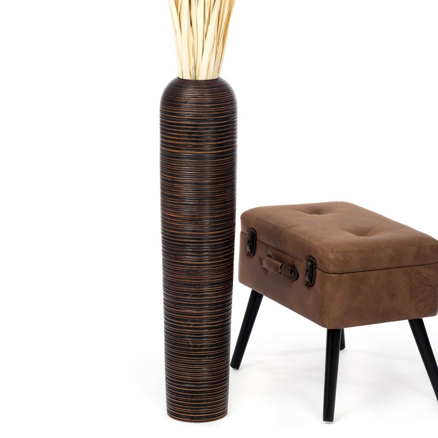 Leewadee Große Hohe Bodenvase 65 cm - Handgefertigte Braun Mangoholz-Bodenvase für Pampasgras & Trockenblumen