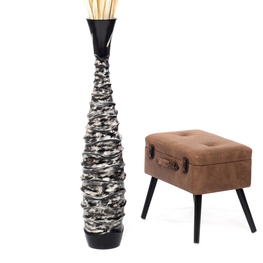 Leewadee Große Hohe Bodenvase 105 cm - Handgefertigte Schwarz Mangoholz-Bodenvase für Pampasgras & Trockenblumen