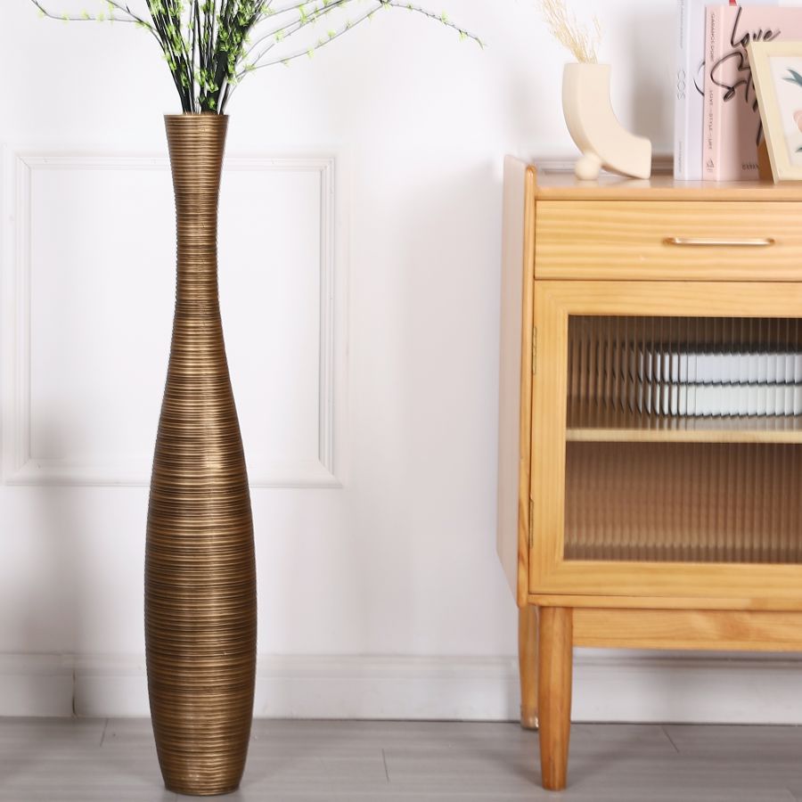 Leewadee Große Bodenvase 85 cm - Hohe Polyresin Dekovase für Pampasgras, Trocken- & Frischblumen