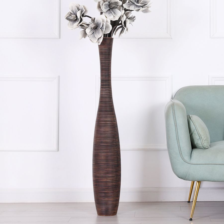 Leewadee Große Bodenvase 105 cm - Hohe Polyresin Dekovase für Pampasgras, Trocken- & Frischblumen