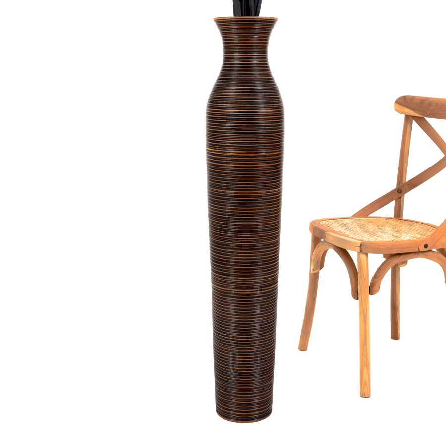 Leewadee Große Hohe Bodenvase 105 cm - Handgefertigte Braun Mangoholz-Bodenvase für Pampasgras & Trockenblumen