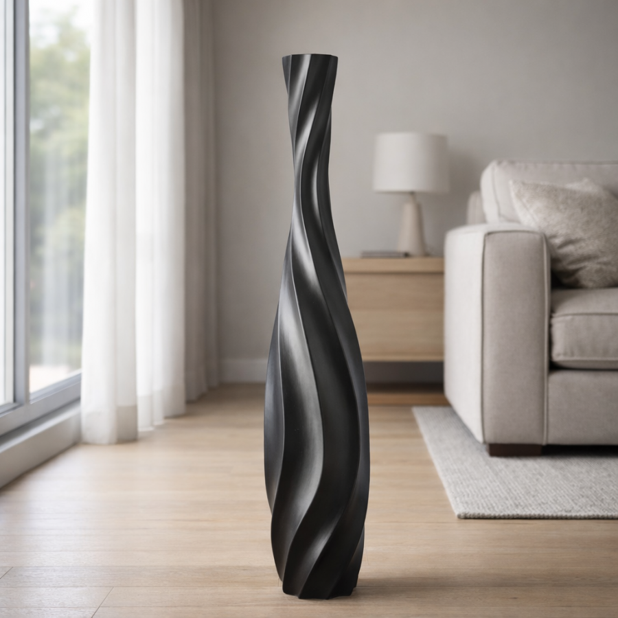 Leewadee Große Bodenvase 65 cm - Hohe Polyresin Dekovase für Pampasgras, Trocken- & Frischblumen