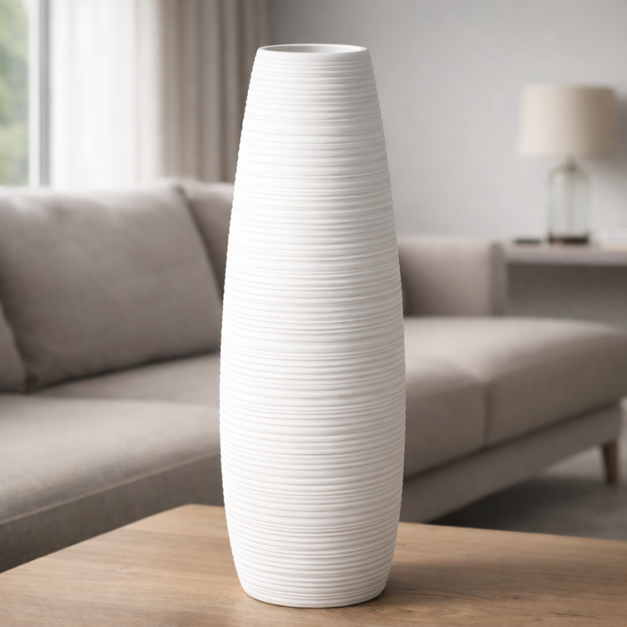 Leewadee Große Bodenvase 50 cm - Hohe Polyresin Dekovase für Pampasgras, Trocken- & Frischblumen