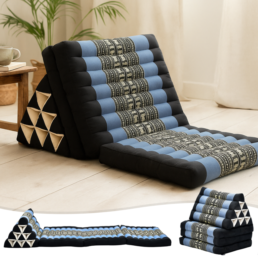 Leewadee Thai Faltmatte 170 X 53 cm - Kapok Bodenkissen Dreieckslehne zum Loungen & Entspannen