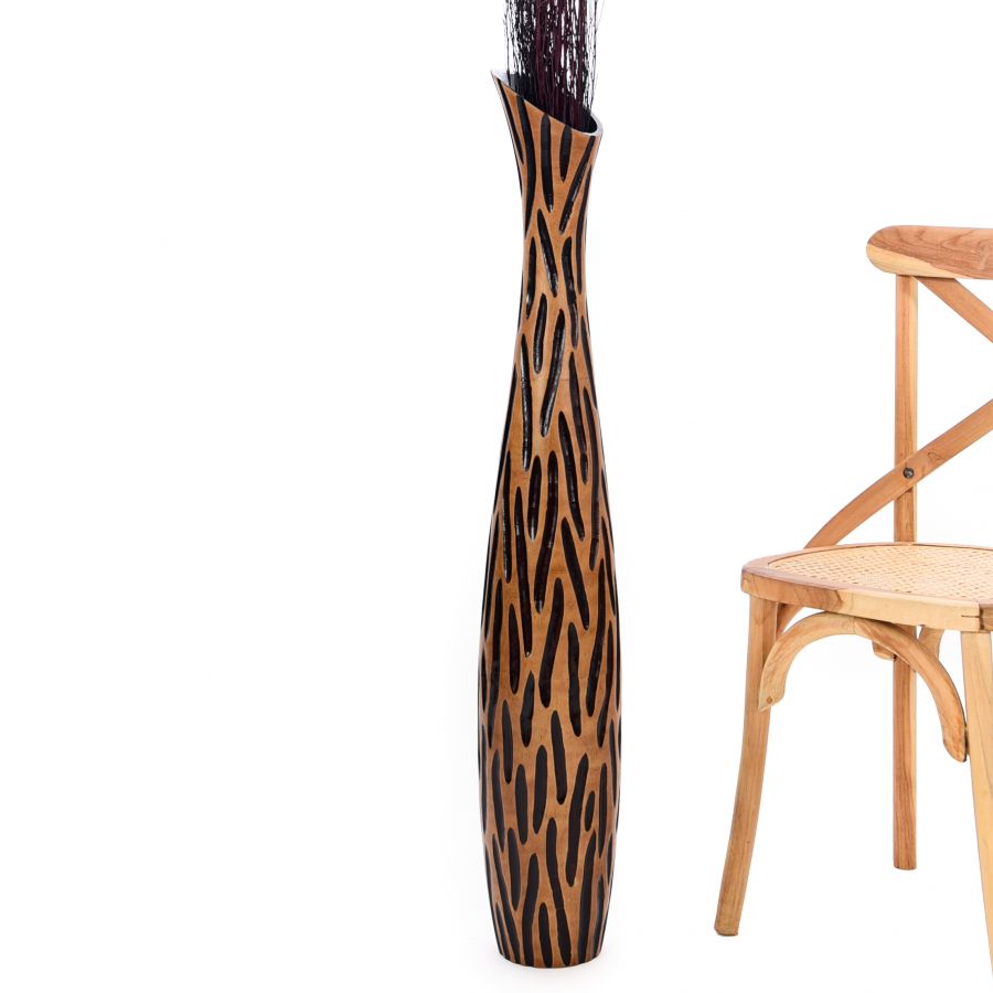 Leewadee Große Hohe Bodenvase 105 cm - Handgefertigte Mangoholz-Bodenvase in Braun für Pampasgras & Trockenblumen