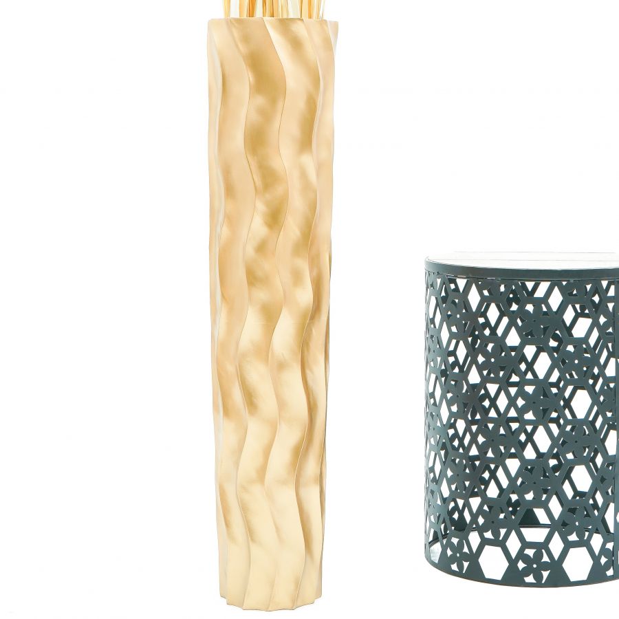 Leewadee Große Hohe Bodenvase 85 cm - Handgefertigte Mangoholz-Bodenvase in Gold für Pampasgras & Trockenblumen