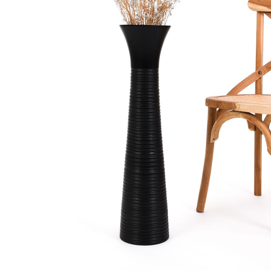 Leewadee Große Hohe Bodenvase 65 cm - Handgefertigte Mangoholz-Bodenvase in Schwarz für Pampasgras & Trockenblumen
