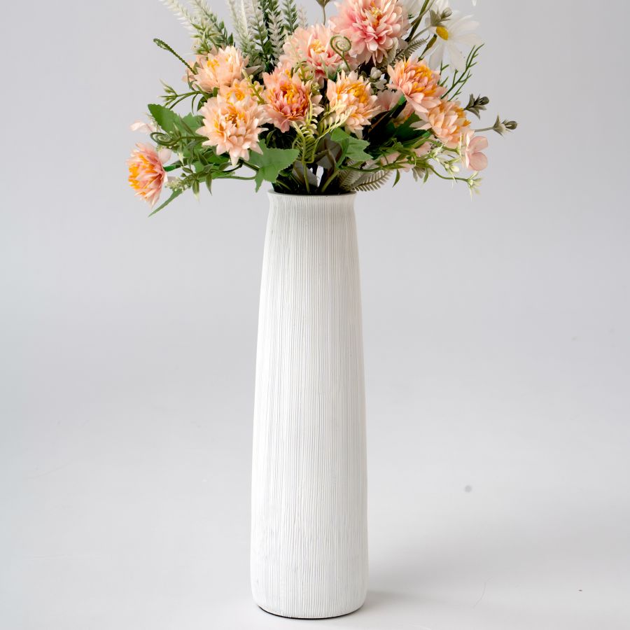 Leewadee Deko Vase 31 cm - Hohe Polyresin Blumenvase in Weiß für Sideboard & Tisch