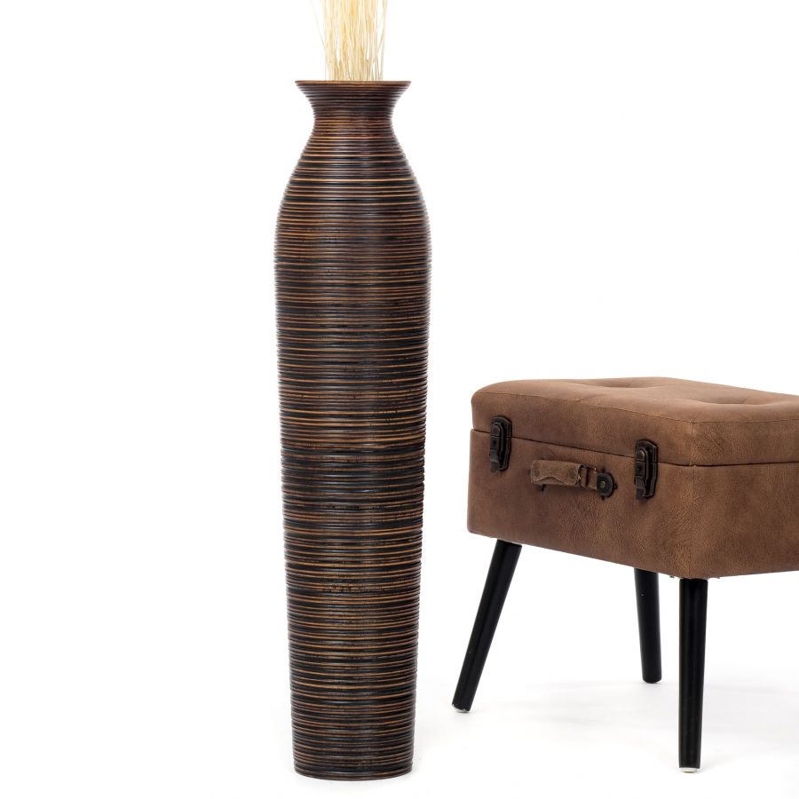 Leewadee Jarrón de Suelo Grande Alto 85 cm - Jarrón Marrón Madera de Mango Hecho a Mano Hierba Pampa