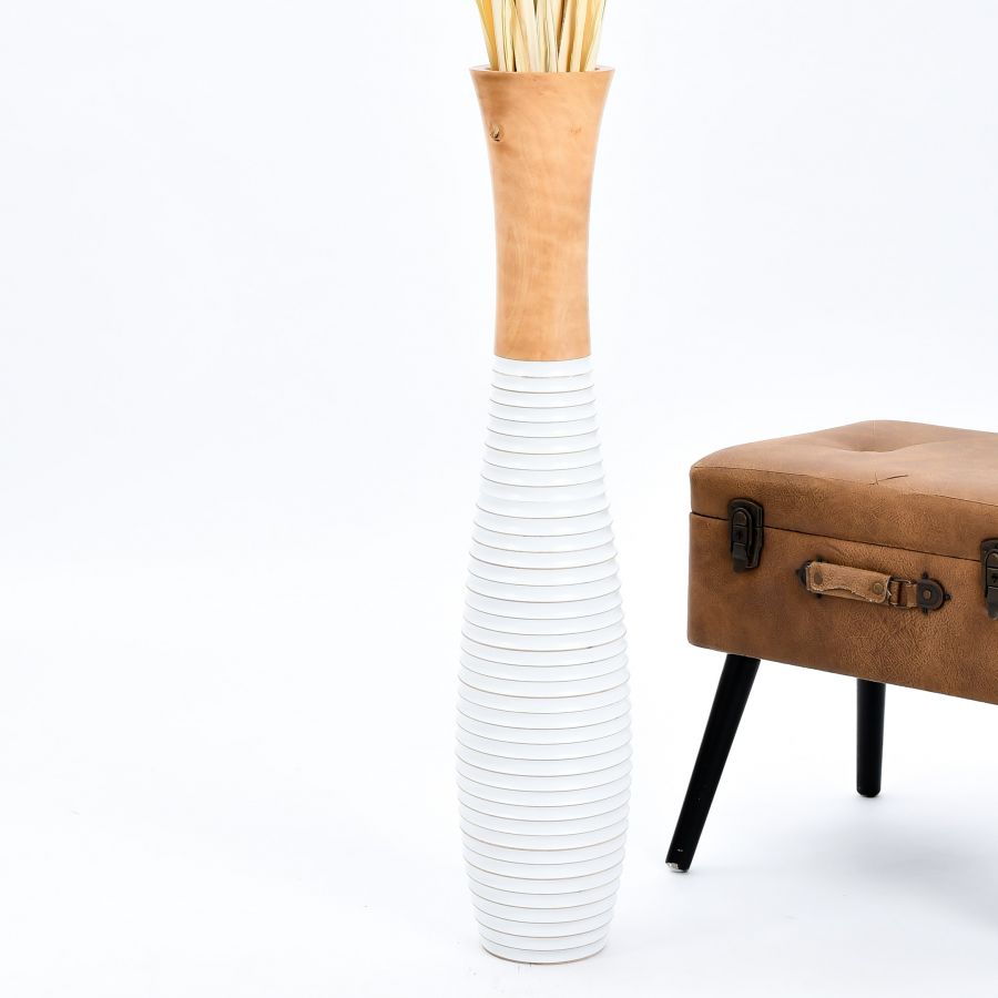 Leewadee Jarrón de Suelo Grande Alto 85 cm - Jarrón Natural Madera de Mango Hecho a Mano Hierba Pampa