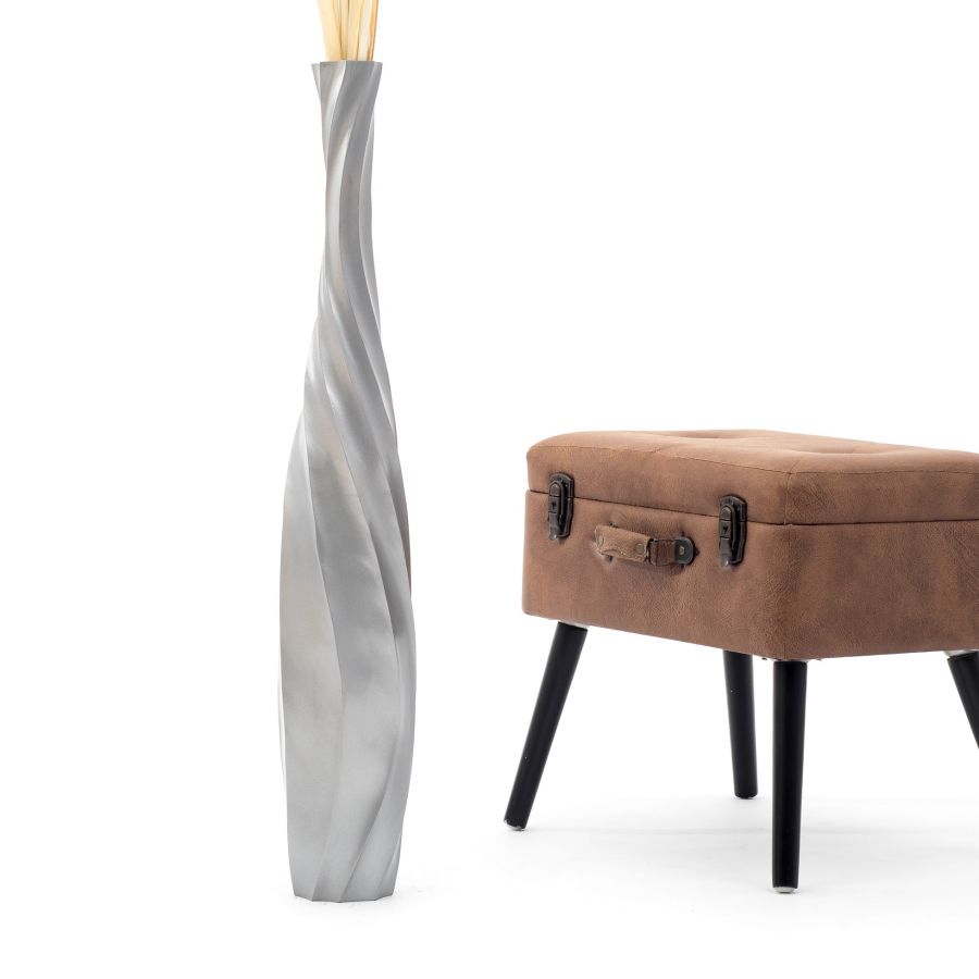 Leewadee Jarrón de Suelo Grande Alto 85 cm - Jarrón Plateado Madera de Mango Hecho a Mano Hierba Pampa