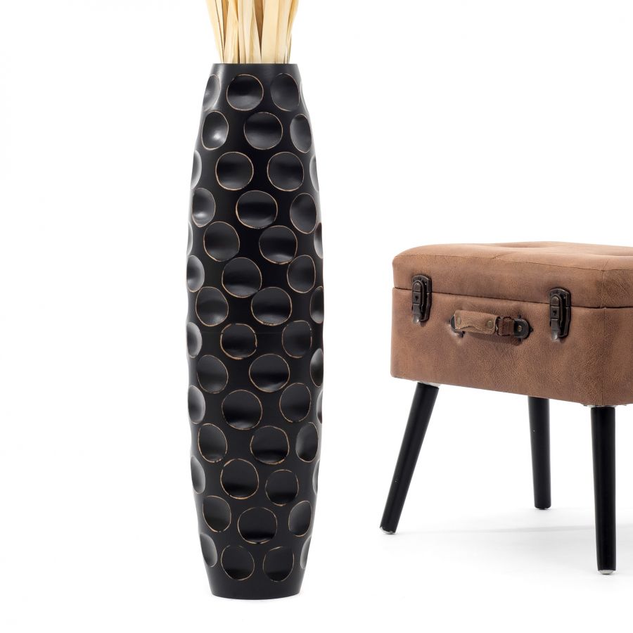 Leewadee Jarrón de Suelo Grande Alto 65 cm - Jarrón Negro Madera de Mango Hecho a Mano Hierba Pampa