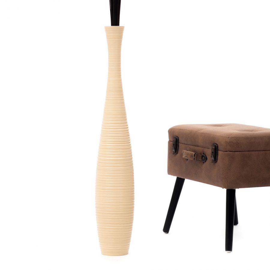 Leewadee Jarrón de Suelo Grande Alto 85 cm - Jarrón Crema Madera de Mango Hecho a Mano Hierba Pampa