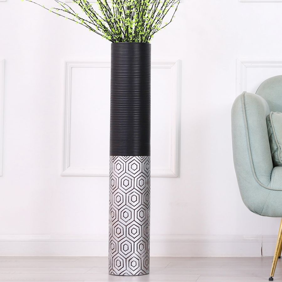 Leewadee Gran Jarrón de Suelo 85 cm - Alto Poliresina para Hierba Pampa, Flores Secas & Frescas