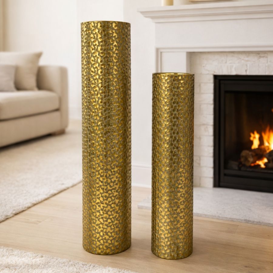 Leewadee Set de 2 Grandes Jarrones de Suelo 60/47 cm - Altos Jarrones de Metal en Dorado para Decoración Hogar
