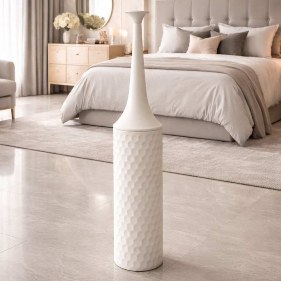 Leewadee Gran Jarrón de Suelo 14 X 65 cm - Alto Jarrón de Metal en Blanco para Decoración Hogar