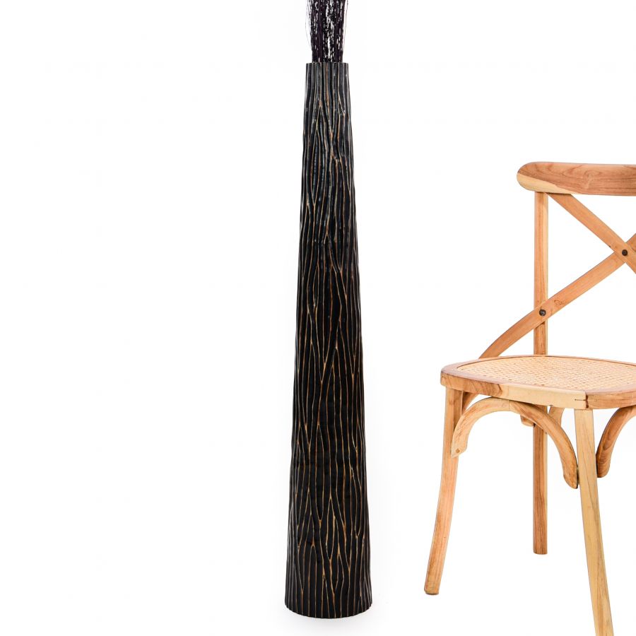 Leewadee Jarrón de Suelo Grande Alto 105 cm - Jarrón Negro Madera de Mango Hecho a Mano Hierba Pampa