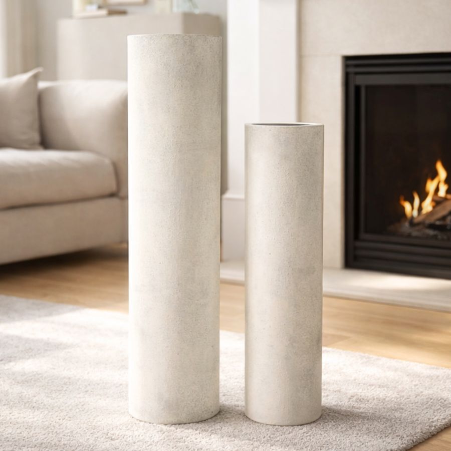 Leewadee Set de 2 Grandes Jarrones de Suelo 60/47 cm - Altos Jarrones de Metal en Blanco para Decoración Hogar